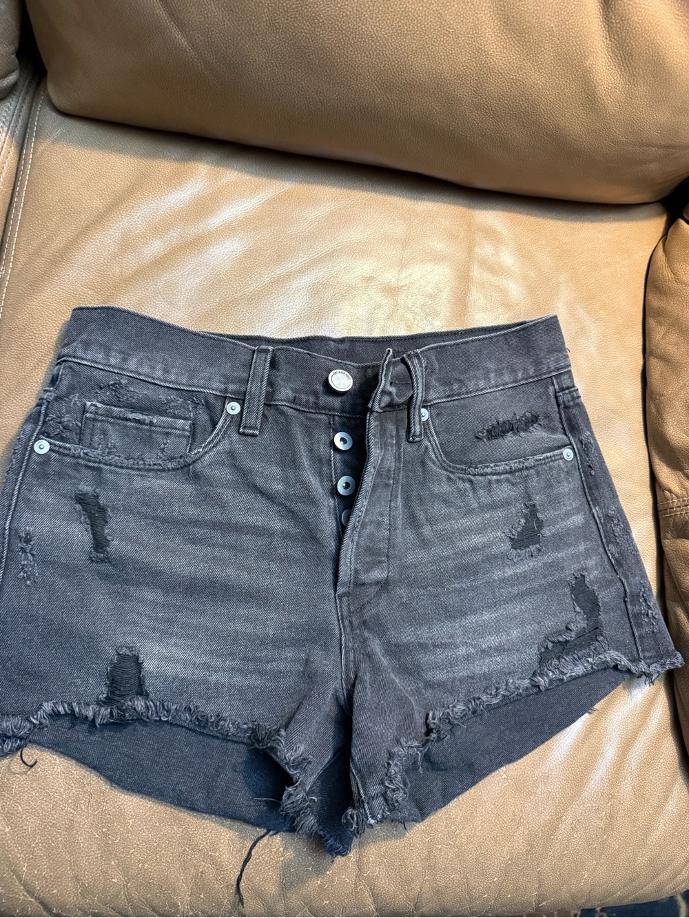 Blank NYC Black Distressed High-Rise Jean Shorts
